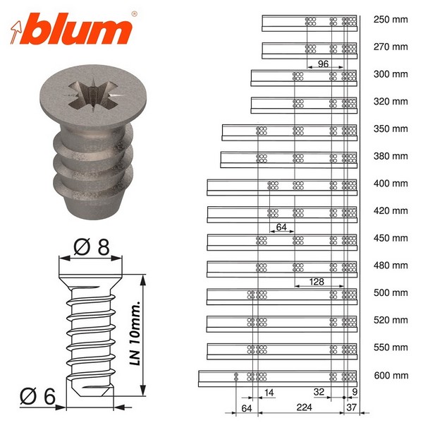 Blum Guia Tandem Blumotion LN.450mm.EXT.Parcial 30Kg. - Imagen 4