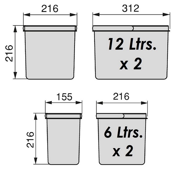 Contenedor Base Recycle Modu.800<1000.Al.216.2x12+2x6Ltrs.GA - Imagen 2
