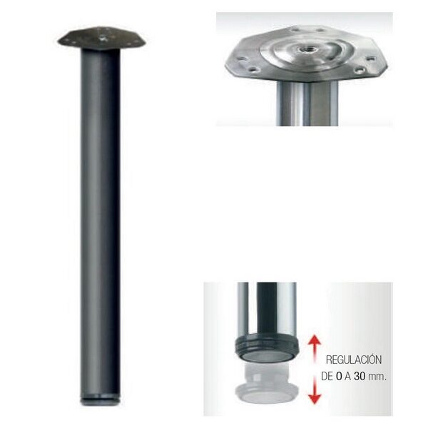 Pata PENINSULA/MESA Ø60mm.Alt. 830<860mm.C/Regulación Negra.