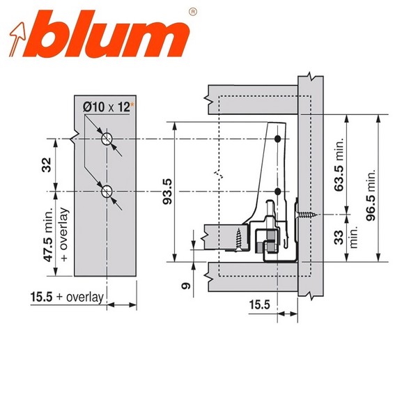 Blum Set Cajón ANTARO M Gris LN.600mm.TOB 65Kg.F/F.Ator. - Imagen 2