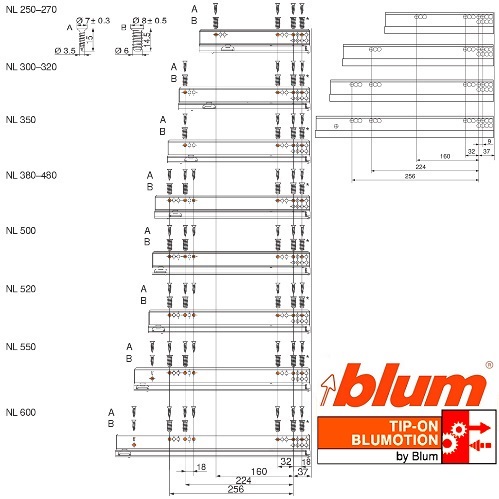 Blum Juego Guias TANDEMBOX 30Kg.TOB LN=500mm. - Imagen 3