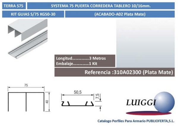 Kit De Guias S/75 ref:KG50-30 3 m.Plata Mate