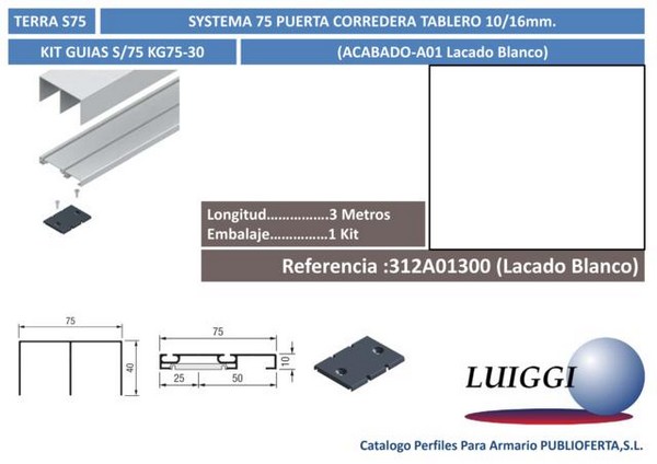 Kit De Guias S/75 ref:KG75-30 3 m.Lacado Blanco