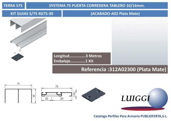 Kit De Guias S/75 ref:KG75-30 3 m.Plata Mate