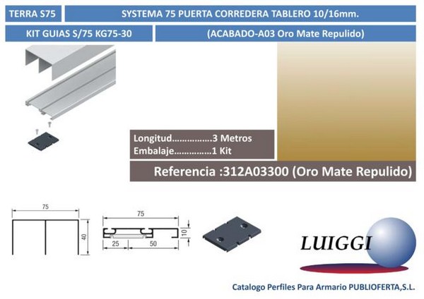 Kit De Guias S/75 ref:KG75-30 3 m.Oro Mate Repulido