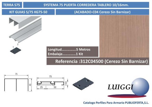 Kit De Guias S/75 ref:KG75-50 5 m.Cerezo Sin Barnizar