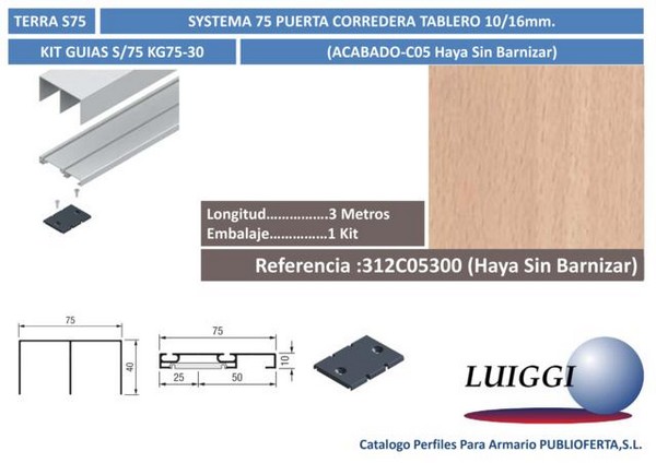 Kit De Guias S/75 ref:KG75-30 3 m.Haya Sin Barnizar