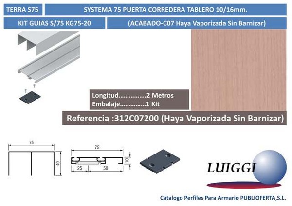 Kit De Guias S/75 ref:KG75-20 2 m.Haya Vaporizada Sin Barniz
