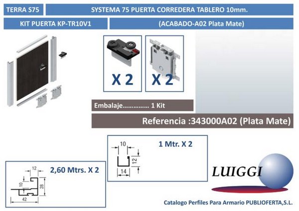 Kit Puerta S/75 ref:KP-TR10V1 Plata Mate