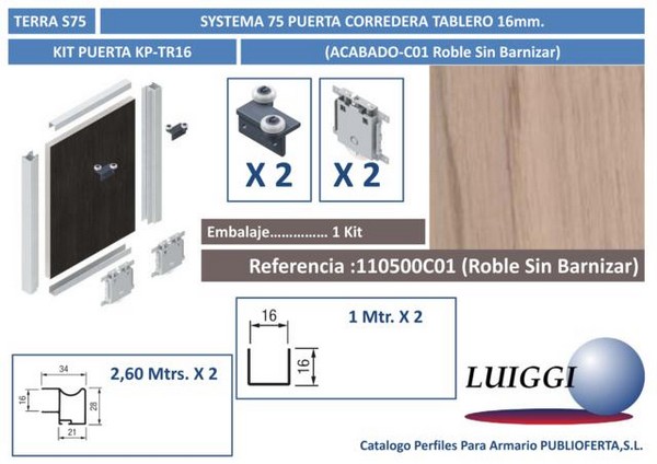 Kit Puerta S/75 ref:KP-TR16 Roble Sin Barnizar