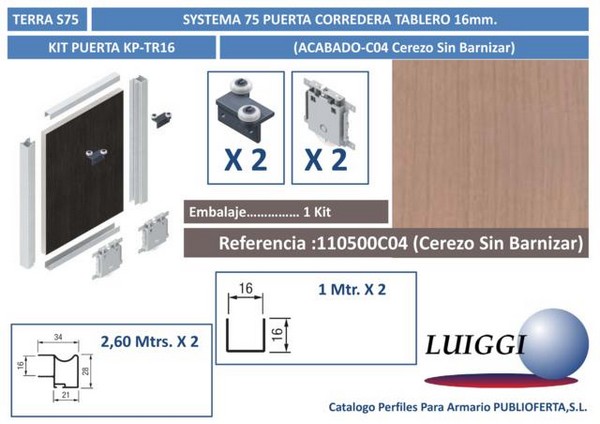Kit Puerta S/75 ref:KP-TR16 Cerezo Sin Barnizar