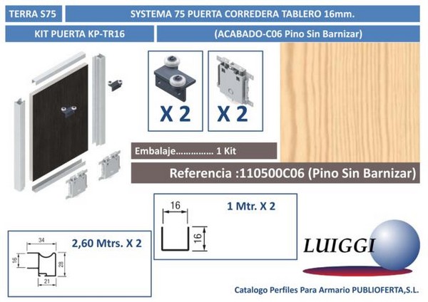 Kit Puerta S/75 ref:KP-TR16 Pino Sin Barnizar