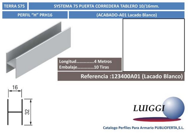 Perfil  H  ref.PRH19 4 m.Plata Mate