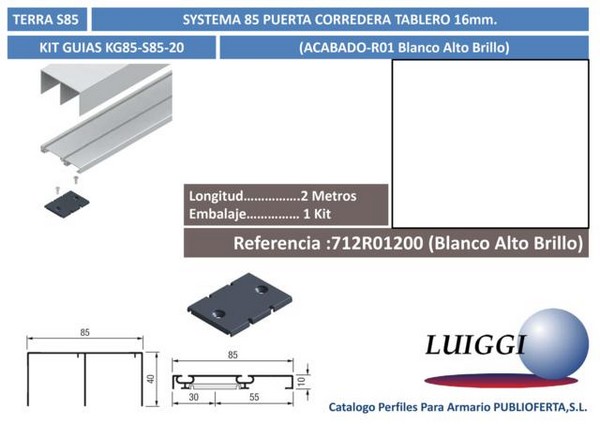 Kit De Guias S/85 ref:KG85-S85-20 2 m.Blanco Alto Brillo