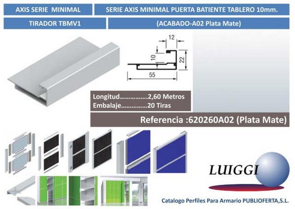 Perfil Tirador Puert.Bat.ref:TBMV1 2,6m.Plata Mate