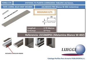 Tapa MDF Carril Bajo ref.MD2805 3,6 m Blanco W-402