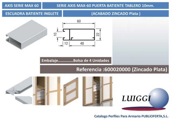 Escuadra Batiente Inglete Puert.Bat.MAX-60 Zincado(Bolsa 4Un