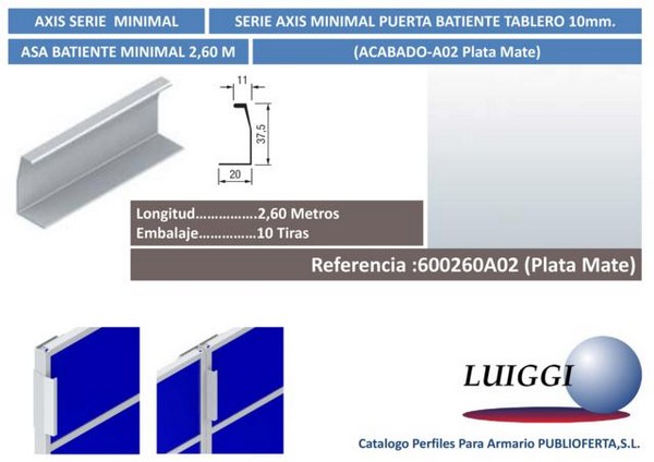 Asa Batiente Minimal Tira de 2,6m Plata Mate