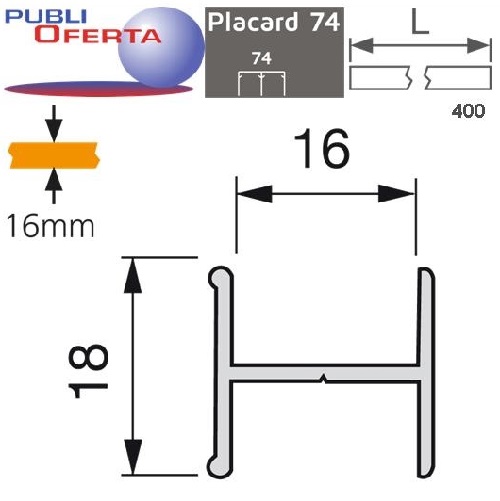 Perfil H16x18 L.4000mm.PLACARD. Alum.Mate. - Imagen 2