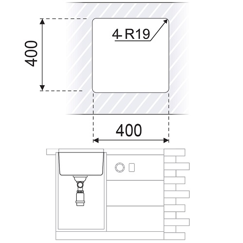 Freg LUIGGI inox B/ encimera 40X40x20 RADIO 19 - Imagen 3