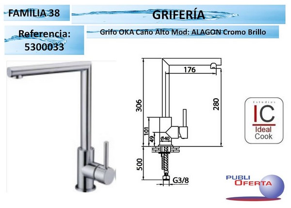 Grifo OKA Caño Alto Mod: ALAGON Cromo Brillo